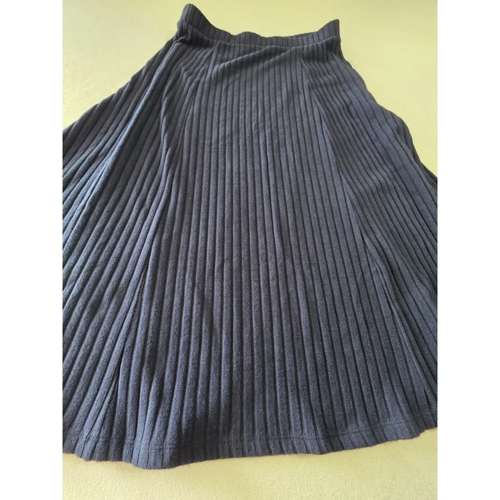 Old Navy Womens L Petite Navy Blue Ribbed Knit Midi Skirt Stretch Pull On New...
